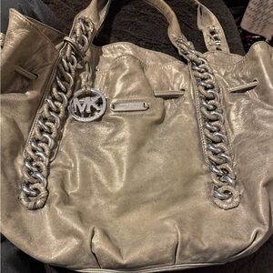 Michael Kors Silver Metallic Chain-Handle Shoulder Bag